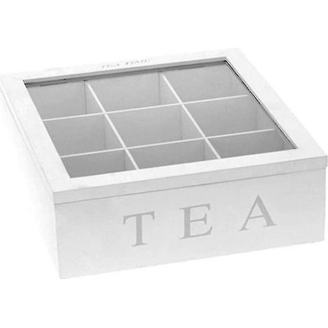 Boîte à thé en bois naturel, coffret de rangement blanc à 9 compartiments, organisateur à épices et thés, boîte élégante pour cuisine et salle à manger (1/3)