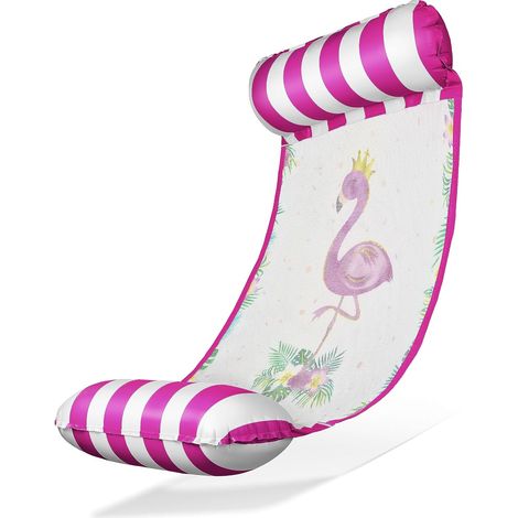 Chaise suspendue à eau Flamingo à rayures rose-blanc (130×70 cm) – Chaise flottante joyeuse avec filet de refroidissement et imprimé tropical, parfaite pour la piscine et plus encore (1/5)