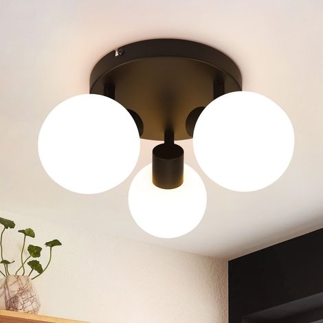 GBLY Deckenstrahler Schwarz Deckenlampe Rund - Deckenleuchte 3 Flammig Innen Strahler Glas Lampenschirm Morden Flurlampe E14 Vintage Spotleuchte fürFlur Hotel Schlafzimmer(Ohne Leuchtmittel)