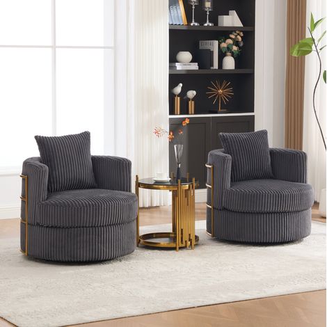 Set di 2 poltrone girevoli 360° 76x79x78 cm grigio con contenitore, tessuto a coste, MEUBLIV (1/5)