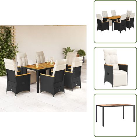 The Living Store Ensemble de bistro de jardin 7 pcs coussins noir poly rotin - Chaise de jardin (1/5)