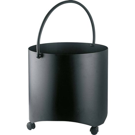 Portalegna tondo con ruote acciaio nero h.40 d. 44 cm. Made in Italy
