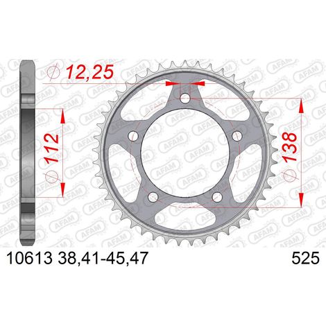 AFAM Stahl-Kettenrad hinten für 525er Kette, Code 10613-43