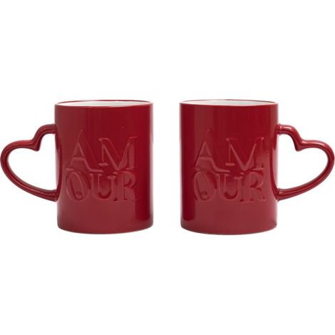 Set de 2 mugs rouges en céramique avec inscription "Amour" (30 cl) (1/4)