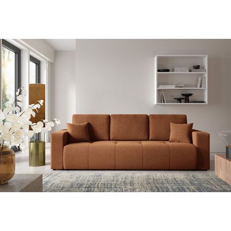 Sofa 3-Sitzer mit Schlaffunktion AUGUSTO in Stoff Wind Rostbraun (1/5)