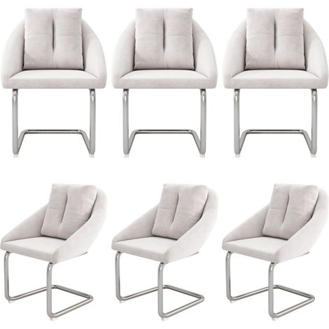 Set de 6 sillas de comedor de terciopelo beige con cojín y base metálica (1/5)