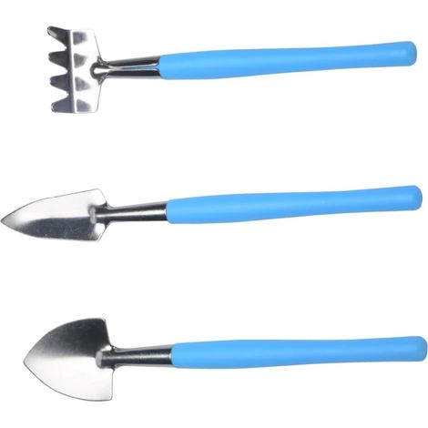 Mini Outil de Jardin en Fer, Lot de 3 Pièces, Bleu, pour Pot de Fleurs Truelle de Jardinage, Poignée à Trou Suspendre, Format Portable, Usage Extérieur et Désherbage (1/5)