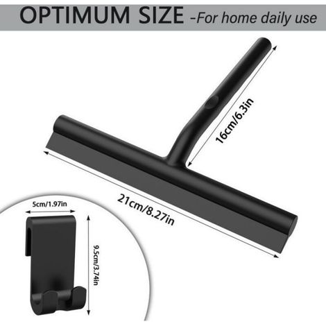 Raclette de douche en silicone pour portes et fenêtres en verre, nettoyage de vitres sans perçage, support inclus, noir, 21 cm (1/5)
