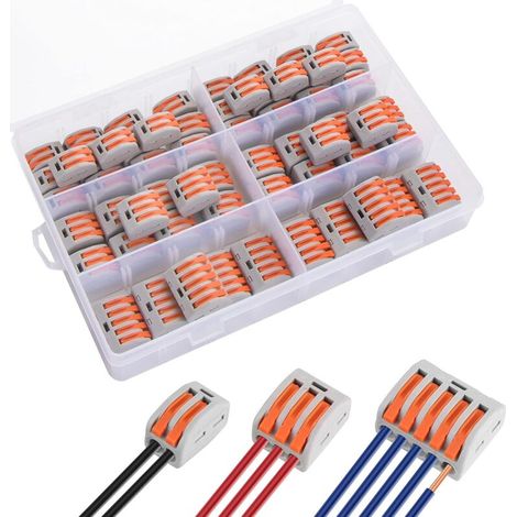 Lntyq 60 pièces Connecteurs électriques avec levier de commande, Rapide Connecteur de Fil de Câble, Bornes de Connexion Automatique, 30pcs 2 entrées, 20pcs 3 entrées,10pcs 5 entrées (1/5)