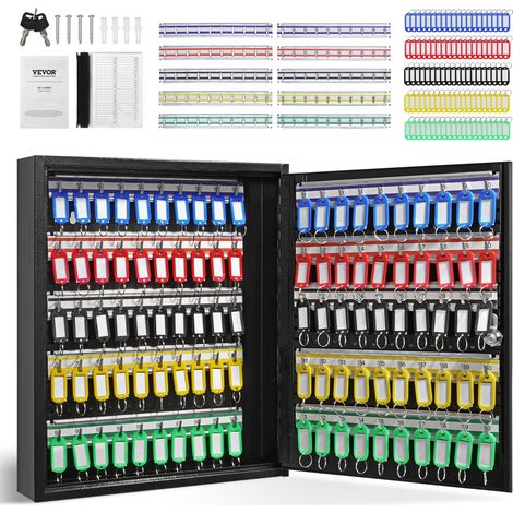VEVOR Armoire a Cles 100 Crochets Boite a Cles Murale en Acier 38x8,4x45 cm Placard a Cles avec Porte-Cles Serrure a Cle avec 100 Etiquettes 2 Cles Rangement Securise des Clefs Maison Bureau Hotel