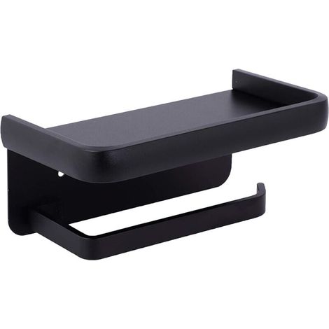 Wall Mounted Toilet Paper Holder Aluminum Roll Holder Toilet Paper Holder with Storage Shelf Black (1/4)
