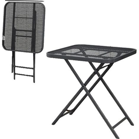 Mesa de jardín plegable, de acero resistente a la intemperie, color negro. (1/2)