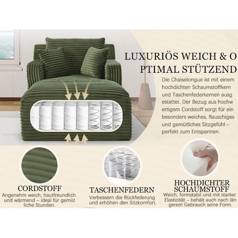 Chaise longue ArkSwift en velours côtelé, compressée sous vide, avec coussin en mousse haute densité et ressorts ensachés. Aucun assemblage requis. Fauteuil inclinable confortable pour le salon. (1/5)