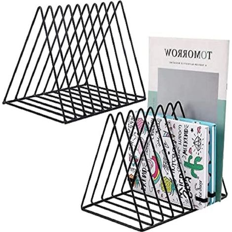 Soporte triangular para periódicos y revistas, sujetalibros de escritorio de hierro forjado, organizador de archivos de oficina (juego de 2) (1/5)