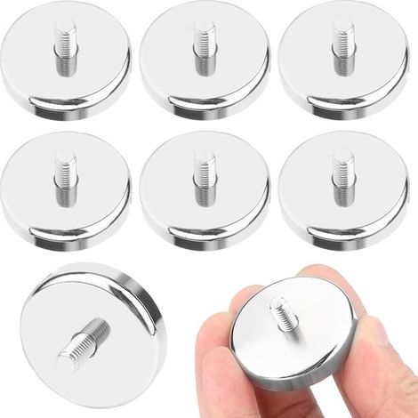 6 piezas, Imán roscado, Tornillos roscados M5, Imán de cazoleta de 25 mm con fuerza de atracción de 20 kg, Incluye tuercas, Plateado (1/5)