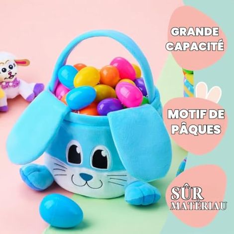 Panier de Pâques lapin avec oreilles pliables, panier souple vide avec poignée, cadeau de Pâques pour bébés, jeu de chasse aux œufs pour enfants, sac à bonbons, boîte de rangement (1/4)