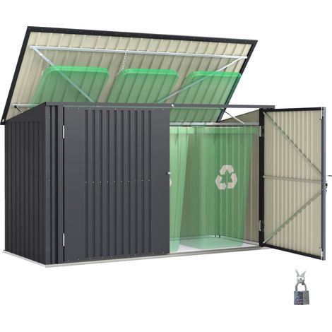 Abri à poubelles en acier pour 3 poubelles de 240 L avec 2 portes et couvercle, 233 x 105 x 118,5/133 cm, gris foncé (1/5)