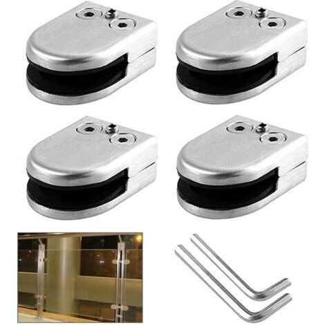 Lot de 4 pinces à verre de 8 à 10 mm (taille M)Pince à clip en acier inoxydable 304, support de serrage réglable à dos plat, pour rampe, balustrade d'escalier (argenté) (1/5)