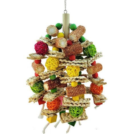 Grands jouets à mâcher pour perroquets, Cage à oiseaux en bois de couleur, noix de maïs naturelles pour aras gris africains, cacatoès et autres oiseaux (1/5)