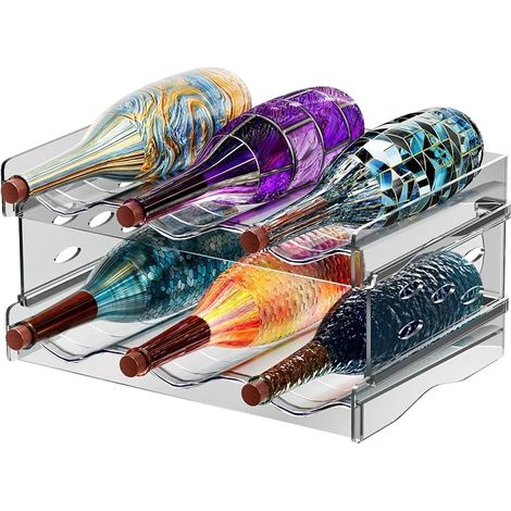 2 Pièces Range Bouteille Frigo Empilable Porte Support Rangement Bouteille Vin Eau Vertical Casier à Bouteilles Plastique Contenir Jusqu'à 6 Bouteillespour Comptoirs de Cuisine Armoire Réfrigérateur (1/5)