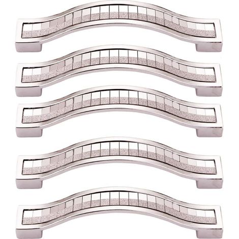 JSSEVN - Kitchen Cabinet Handles, Rhinestone Crystal Wardrobe Handles for Dresser, Kitchen Cabinet, Cupboard, Silver, 160mm, 5 pcs (1/5)