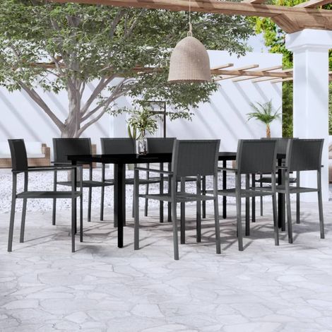 Ensemble Table et Chaise de Jardin 9 pcs - Ensemble de salle à manger de jardin Noir BV440702 - BonneVie (1/5)