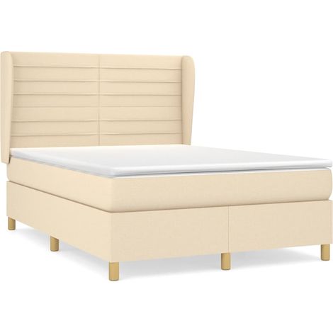 Sommier à lattes de lit avec matelas Crème 140x190 Tissu (1/5)