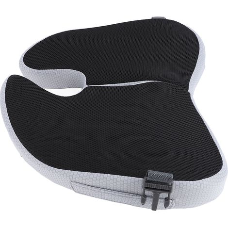 Coussin de siège de chaise de bureau pliable en mousse à mémoire de forme respirante, 45 x 39 x 8 cm, avec boucle de fixation, idéal pour les voyages (noir). (1/5)