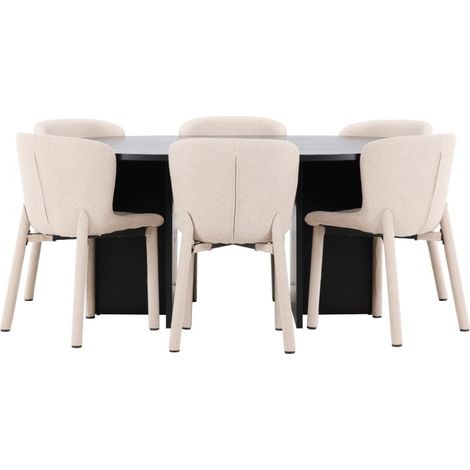 Strada ensemble pour salle à manger table extensible Ø120cm, 170cm et 6 chaises noir, beige. (1/5)