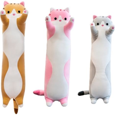 Coussin chat en peluche mignon, jouet câlin, coussin chat en peluche pour enfant, cadeau 50/70 cm gris 50 cm (1/5)