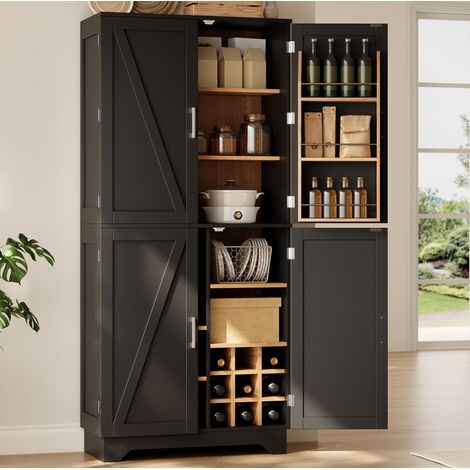 Hohes Aufbewahrungsmöbel 80 x 40 x 180 cm mit Scheunentüren, Weinregal OKMYHOME (1/5)