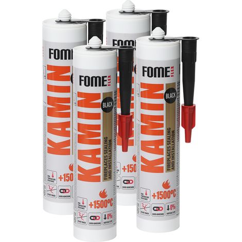 Mastic réfractaire FOME FLEX Kamin 1500 °C – silicate haute température, durcissement rapide, étanchéité poêle & cheminée – 300 ml – Lot de 4 (1/5)