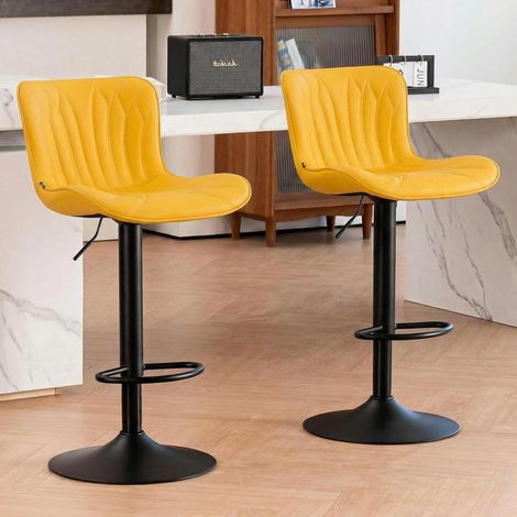 Barhocker 2er Set, drehbar & höhenverstellbar, Kunstleder, Zitronengelb (1/5)