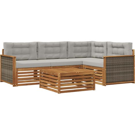 Outdoor Sofa Set with Cushion 5 pcs Natural and Light Grey vidaXL (1/5)