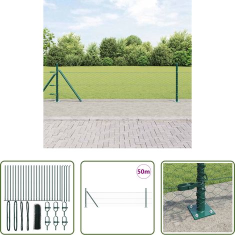 vidaXL Sécurité extérieure - Poteau de clôture. Vert 50 x 0,5 m (maillage 36 mm) (1/5)