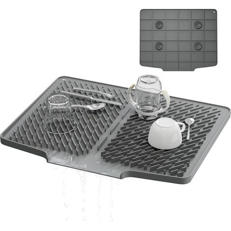 Alfombrilla de secado de silicona de 40×32 cm, acanalada, resistente a 230 °C, ligera y plegable. (1/4)