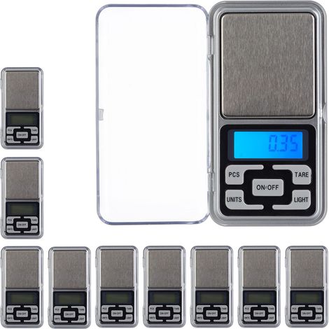10 x Digitale Feinwaage, wiegt bis 200 g, 0,01 g Schritte, Tara- & Zählfunktion, kalibrierbar, Mini Taschenwaage, silber
