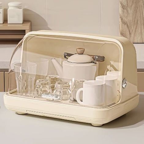 Boîte de rangement pour verres à vin et à eau, plateau à tasses en verre anti-poussière, panier de rangement égouttoir, porte-tasses de bureau, taille moyenne - blanc (1/5)