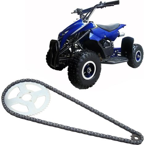 Chaîne T8F avec pignons avant et arrière, compatible avec les mini quads tout-terrain et pocket bikes Minimo de 47 et 49 cm³. (1/5)