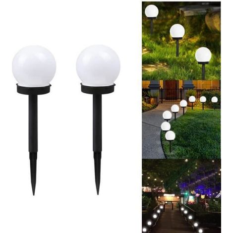 Lampe Solaire Extérieure - Globe Sur Piquet - LED Blanc - IP44 - 10 x 33 cm - Jardin Terrasse Porche - 1 Pièce (1/4)