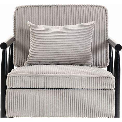 Fauteuil d'appoint en velours gris clair avec coussin lombaire, rangement intégré sous l’assise et structure bois, pour salon, chambre ou coin lecture  CHICFURN (1/5)