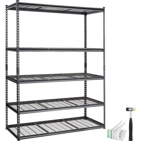 VEVOR Scaffale portaoggetti, 5 Ripiani Regolabili 2000 libbre, Scaffale Metallico Organizzatore in Metallo, Nero, 60" L x 24" L x 78" A per Cucina Dispensa Seminterrato Bagno Lavanderia Armadio