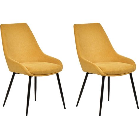Lot de 2 chaises en tissu jaune et pieds fins en métal noir - JAZZY 2 (1/5)