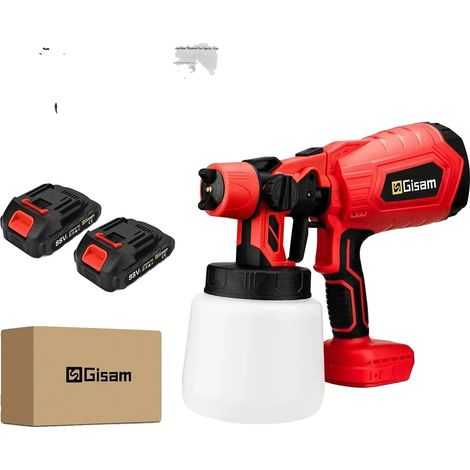 Pulverizador de pintura, capacidad de 1000 ml, control de flujo ajustable, 2 baterías - Rojo (1/2)
