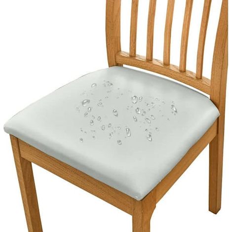 BelleRise - Lot de 6 housses de chaise imperméables en similicuir, coloris gris clair (1/5)