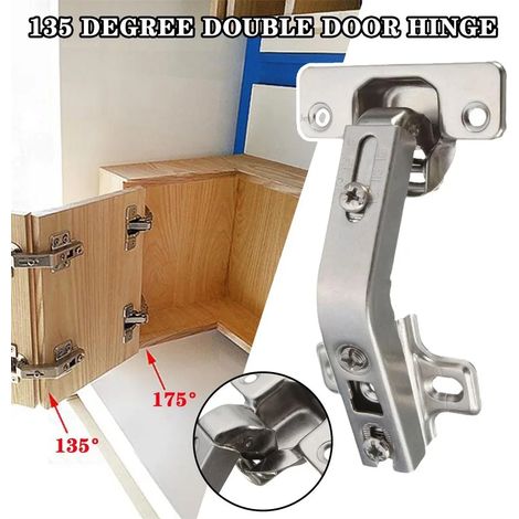 Charnière à 135° pour porte de placard de cuisine ou d'armoire, charnière d'angle invisible en acier laminé à froid. (1/5)