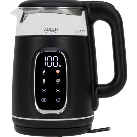Bouilloire Adler LED avec contrôle de température 1,7 L Noir/Argent