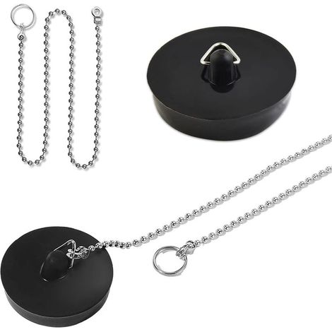 Tapón universal para bañera [2 piezas], tapón para fregadero con cadena de bolas de 50 cm, Ø 45,6 a 42 mm, tapón para fregadero de cocina, para fregadero, baño y cocina. (1/5)