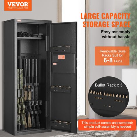 Armoire à 6-8 Fusils, Coffre-Fort pour Armes à Feu 2 Façons de Verrouillage par Clavier Numérique et Clés, avec Étagère Amovible et Système d'Alarme, pour Sécurité Domicile, Assemblage Requis (1/5)