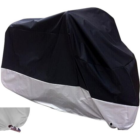 Auvent de moto noir imperméable et intégral avec protection solaire, compatible avec les motos jusqu'à 108 pouces (200 x 90 cm). (1/5)